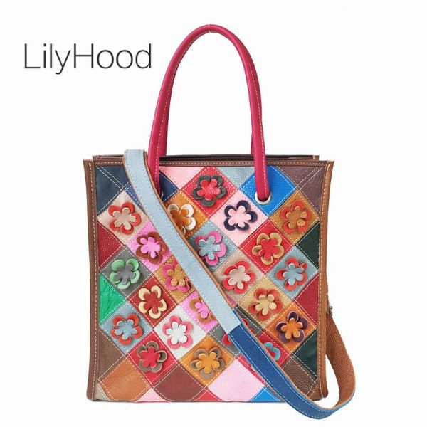 

multi-color floral genuine leather handle bag for work 2020 women lady quality real leather big capacity tote messenger bag