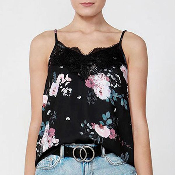 

fashion summer women tank v-neck lace floral printed sleeveless camis vest women crop fashion clothes mujer, White