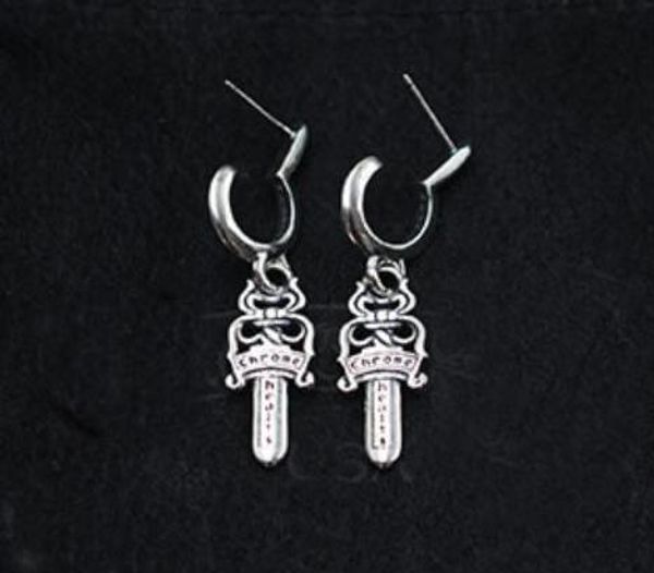 

925 sterling silver sword earrings with logo punk style mens and womens lovers gift hip hop cross luxury designer jewelry