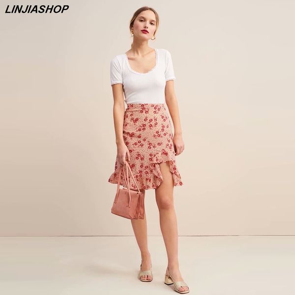 

linjiashop boho print summer skirt straight sweetwear high waist ruffles bardian skirt four color blogger vocation beach style, Black