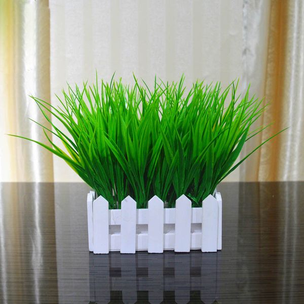 

fake plant pot decoration artificial grass white wooden fence potted decoration gq999