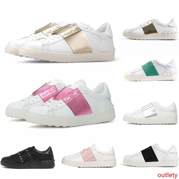 

luxury designer shoes platform men women rivet sliver black green pink stripe leather casual shoe size 35-46