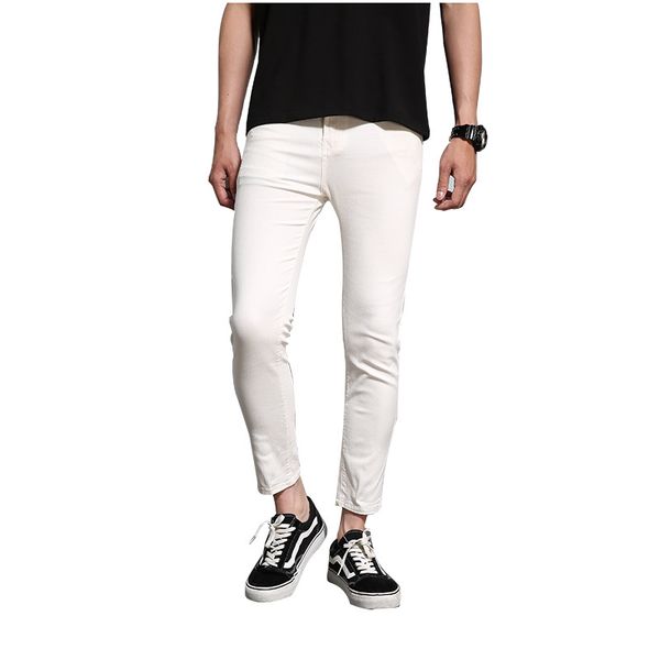 

jeans men 2019 summer solid color jeans tide brand slim feet pants korean version of men's light color wild pants size 28-36, Blue
