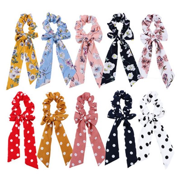 

ribbon hair circle headwear long streamer tie up the hair ornament flower dot printing hairbands girls birthday gift 2 46hm h1