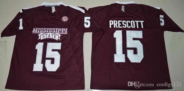 

mens mississippi state bulldogs 15 dak prescott jersey red stitched #15 dak prescott college football jerseys university football shirts, Black;red