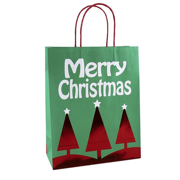 

12pcs christmas gift bag lovely christmas tree paper bags with handles party cookie packaging gift handbags