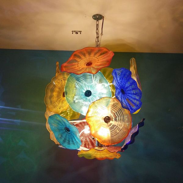 

colored blown glass chandelier lighting murano flower plate lights 40 inches led chain pendant lights american lobby living room furniture-l