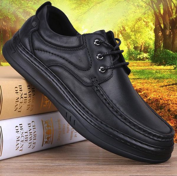 

autumn and winter new business casual men's leather shoes with thick leather soles, men's british british set foot style loafers, Black