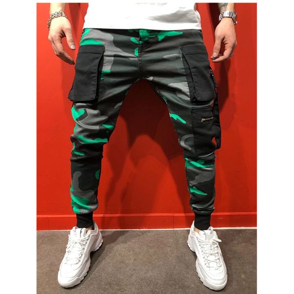 

solid sweatpants men joggers multi-pocket pants autunm 2019 new fashion long trousers male elastic waist men's sportswear, Black