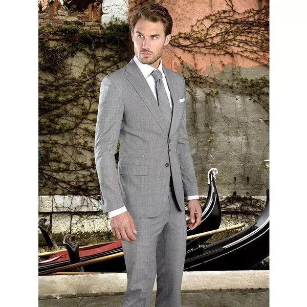 Marca New Light Gray Men Wedding Tuxdos Notch lapela do noivo smoking Excelentes Men Jacket Blazer 2 Piece Suit (Jacket + Calças + Tie) 2664