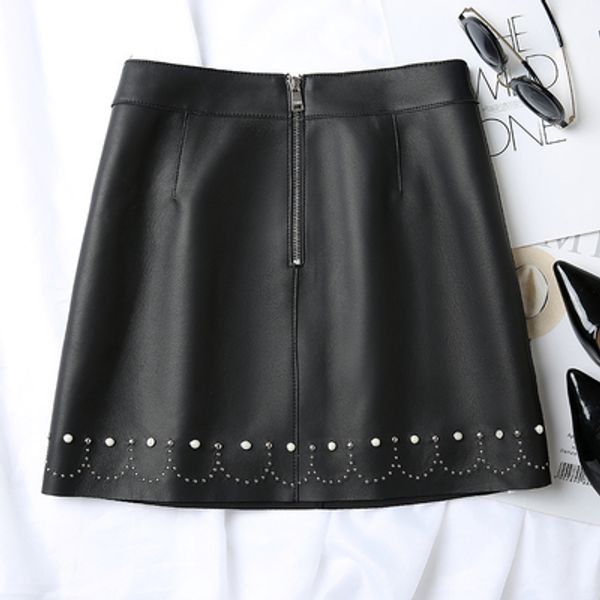 

2020 new fashion genuine real sheep leather skirt j11, Black