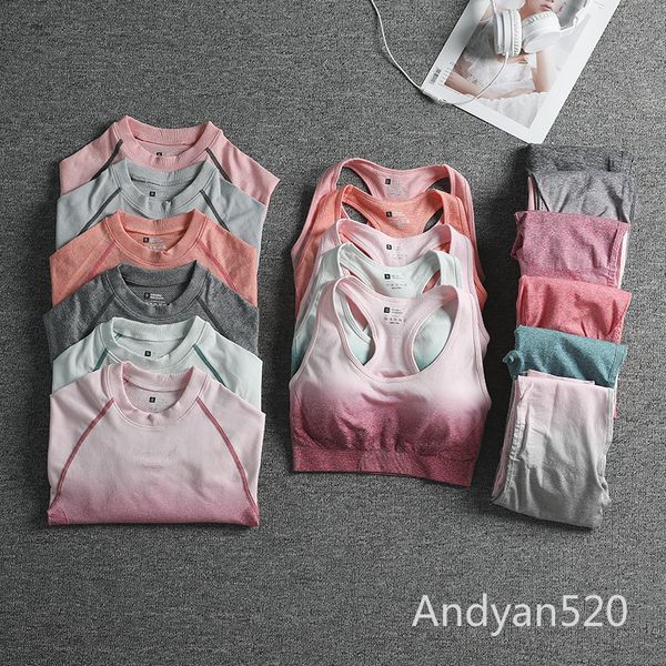 

бесшовная постепенная йога 3 шт комплект гимнастической одежды воздухопроницаемый тренажерный зал с длинным рукавом спортивный костюм высока