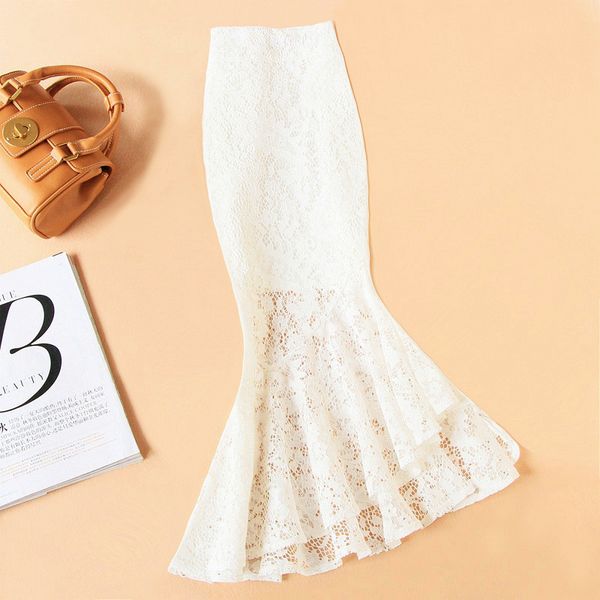 

lace skirt women 2020 summer irregular high waist office lady package hip mermaid trumpet skirt plus size 4xl, Black