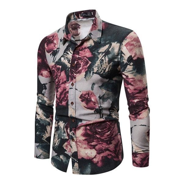 

new men's floral shirt long sleeve casual shirt fashion rose flower 3d printed turn-down collar slim fit for mens clothing, White;black