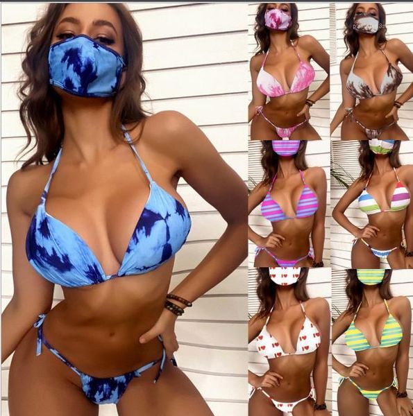 

2pcs bikini briefs female clothing womens designer swimwear print backless multi color bikini sets 2020 summer bras, White;black