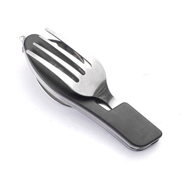 

stainless steel folding spoon hiking picnics spoon cooking utensils set camping outdoor 3 in 1 durable