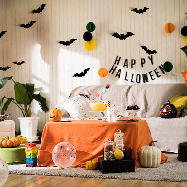 

80/160pcs 3d horrible bat shape wall sicker for home showcase halloween party decor