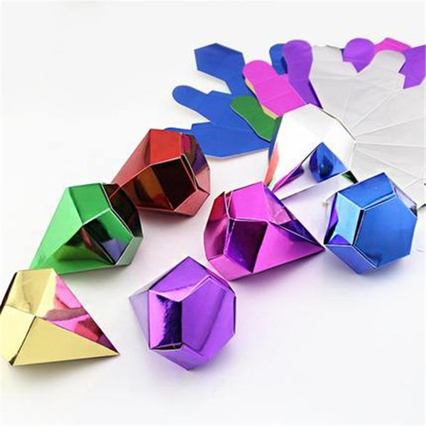 

50pcs wedding shiny diamond candy box wish wedding favour boxes gold foil paper mirror effect party supplies candy gift box