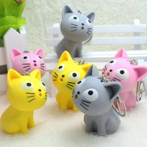 

fashion creative lovely cheese cat led flash light and sound keychain children's party gift accessories wholease 10pcs/lot, Slivery;golden