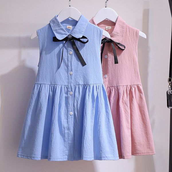 

baby girl vest dress sleeveless 2020 fashion kids summer clothes princess girls dresses 120~170 plus size solid t200417, Red;yellow