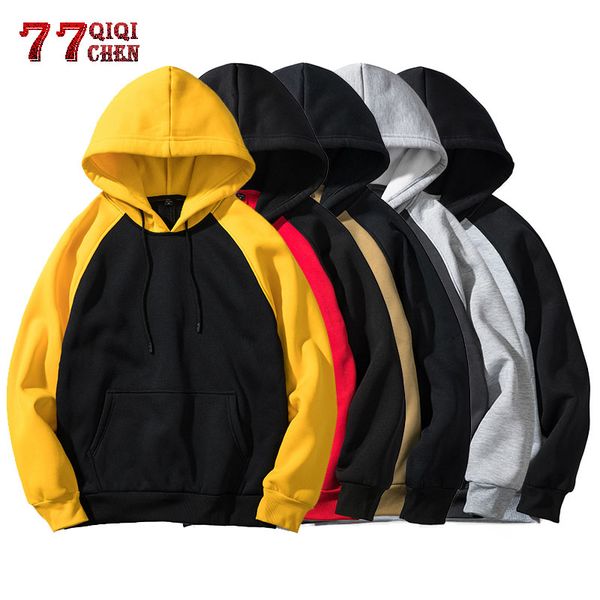 

fleece hoodies mens autumn winter long sleeve patchwork sweatshirt casual streetwear hoody clothing sudaderas para hombre, Black
