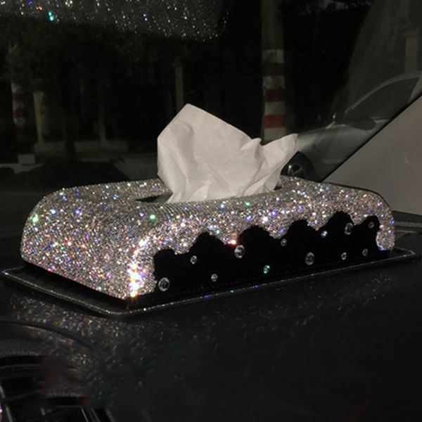 

elegant luxury silver crystal home office automobile bling tissue holder box