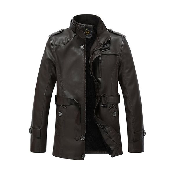 

men plus velvet thick leather jacket warm locomotive punk gothic casual plus size black goth leather trench coat 2019 winter, Black;brown