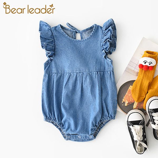 

bear leader baby rompers 2020 new summer toddler girls clothes suits boys jumpsuits baby kid clothing jeans romper infant outfit, Blue
