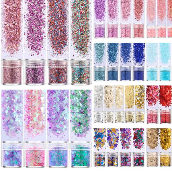 

4 boxes/set gradient shining anti dust uv gel polish paillette 3d shiny pigment gradient nail art laser glitter powder manicure, Silver;gold