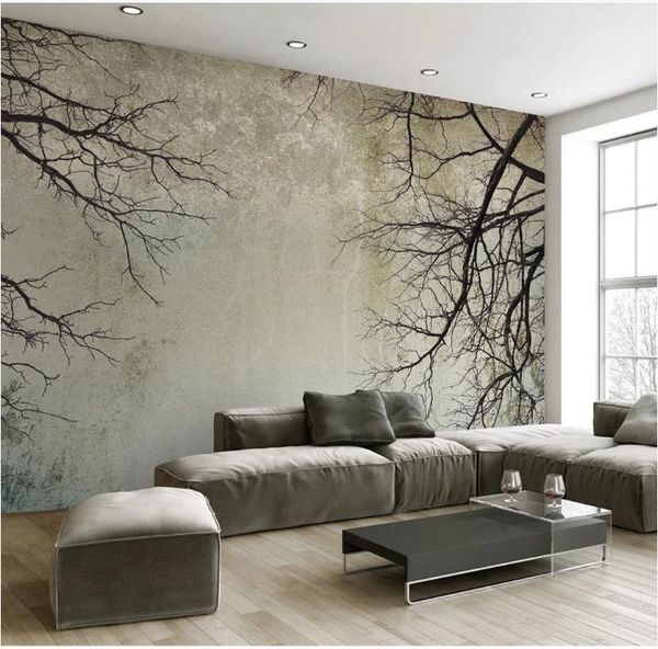 Foto Angepasst Größe Einfache Nordic stil Retro baum zweig himmel Wandbild tapete Wohnkultur Wohnzimmer TV Hintergrund wand Malerei