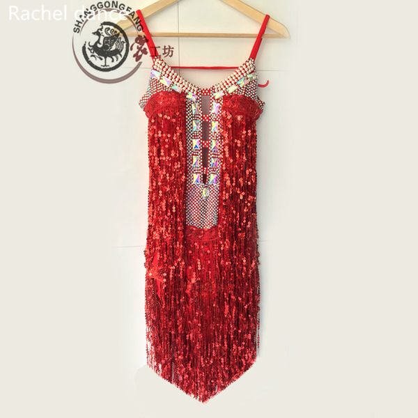 

2017 new arrival rumba jive chacha latin dance dress ballroom dress dance wear fringe latin sunflower, Black;red