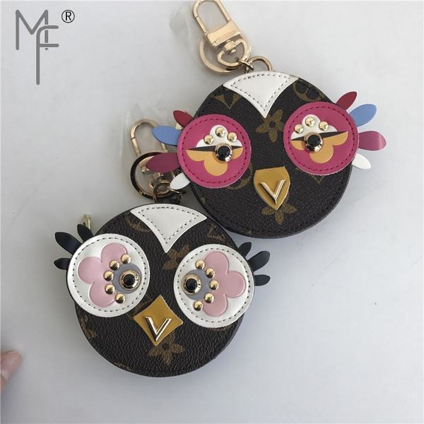 

magicfur - cute owl real fur chick charm leather mini coin cards keys holder purse zipper pocket bag keychain holder pendant mx190816, Silver