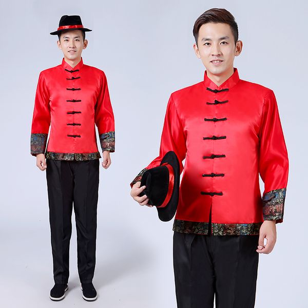 Herren Brautkleid Top Kostüm Toast Bräutigam rote Tunika chinesischen Tang-Anzug Red Top Retro Folk Partei Mode Overseas Chinese