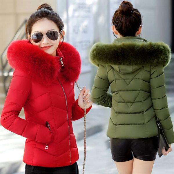 

new fashion warm winter jacket women 5 colors down parkas cotton padded jacket girls slim thick hooded female coat y753, Black