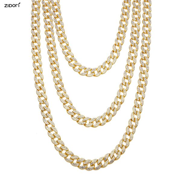 

gold color men hip hop necklaces iced out full rhinestone bling bling 20-30inch long miami cuban link chain necklace men jewelry, Silver