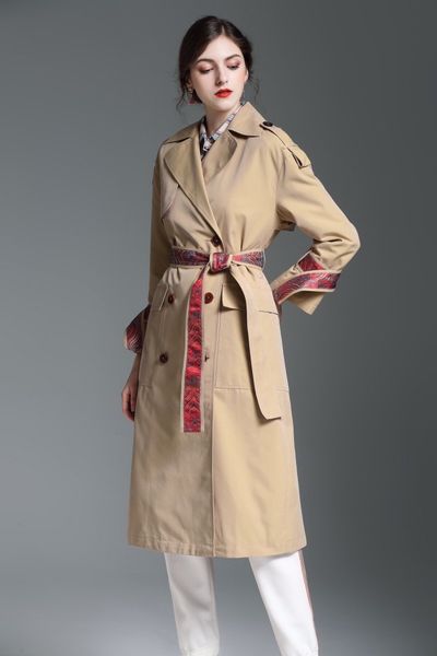 

women's trench coats double breasted long windbreaker belt waterproof british coat new high-end english style autumn winter solid color, Tan;black