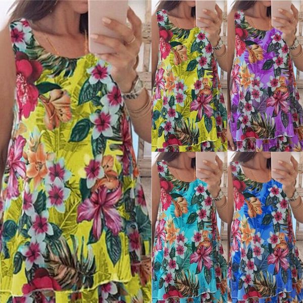 

Women Ladies Chiffon Boho Floral Swing Layered Vests Tunic Top Casual Loose Cami
