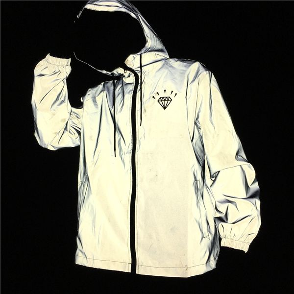 

men 3m reflective jacket diamond print letters new york brooklyn hooded loose coats windbreaker jackets, Black;brown