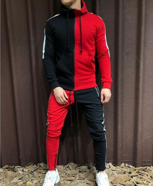 

mens tracksuit hoodie set two pieces autumn winter men's sports suit half black half white pant sweatshirt male sweatsuit outfit, Gray