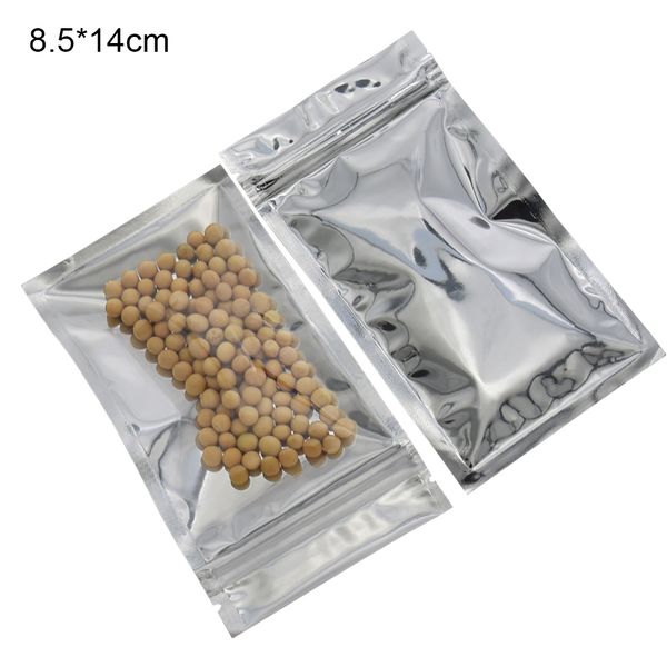 

8.5*14cm 100pcs/lot resealable zipper ziplock mylar foil poly packing bag zip lock front clear plastic aluminum foil food packing bag