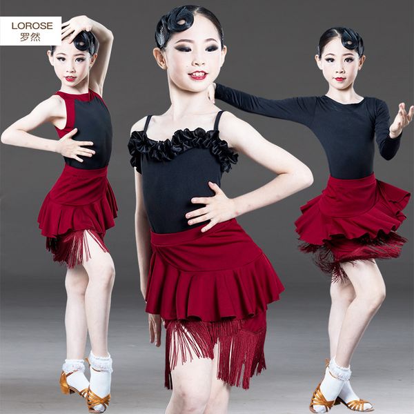 

children's latin dance clothes girls performance clothing competition clothing women's examination practice dance clothes, Black;red
