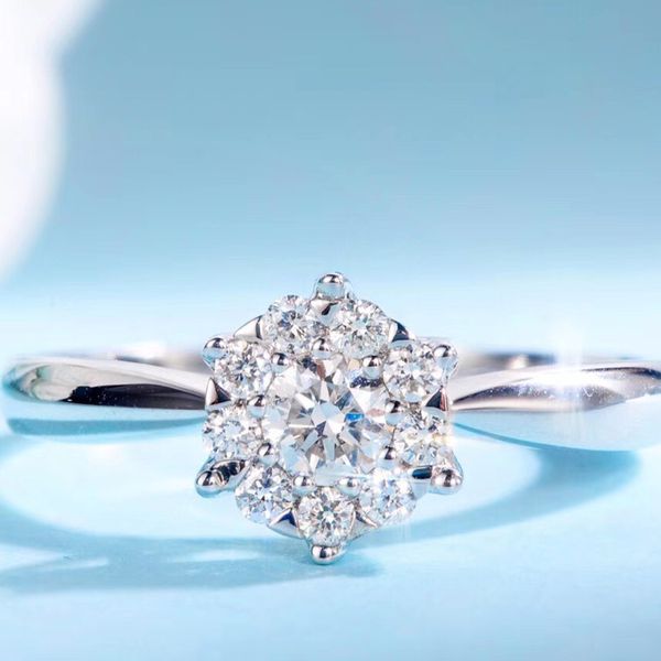 

aeaw brand diamond lotus ring luxury 18k white gold 0.15ct flower diamond ring engagement for women, Golden;silver
