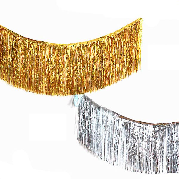 35 120cm Metallic Foil Fringe Shiny Gold Silver Curtains Wall