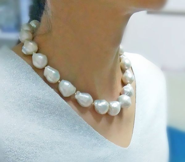 

natural 11-14mm white purple irregular edison baroque pearl necklace 18, Silver