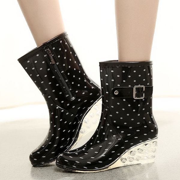 

women's shoes new punk style mid snow boots women's non-slip rain boots outdoor wedge water shoes women outdoor leisure, Black