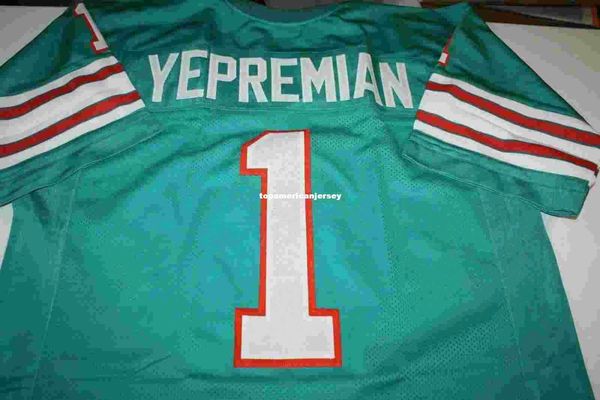 

retro #1 garo yepremian custom mitchell & ness jersey 1972 green stitching men's football jerseys rugby, Black;blue