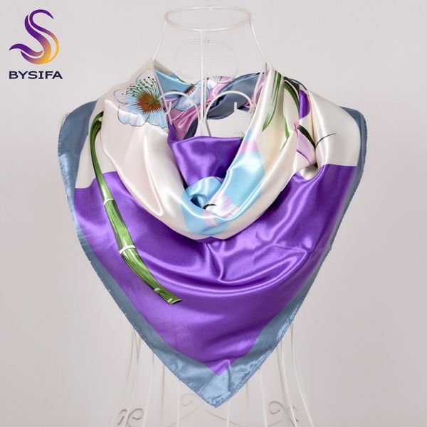 

bysifa] women grey purple square scarves wraps new brand floral pattern silk scarf shawl fashion female neck head scarf hijab