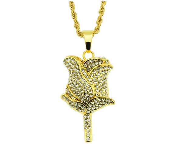 

selling designer luxury hip-hop diamond rose fashion simple personality necklace pendant jewelry nightclub bar necklace pendant jewelry, Silver