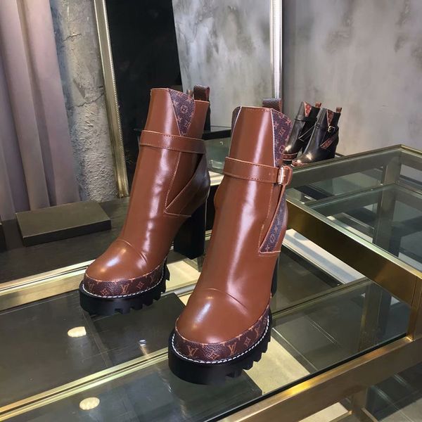 

vintage fashion joker martin boots autumn and winter luxury thick heel women's booties leather high heel booties
