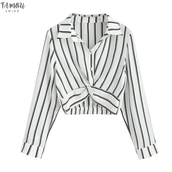 

2020 весна осень женщины с длинным рукавом отложным воротником кнопка полоса рубашка растениеводство блузка женщины топы sexy mesh блузки, White
